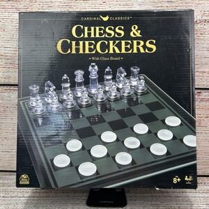 Cardinal Classics Glass Chess & Checkers Set Clear Frosted 10in Board‎ Complete
